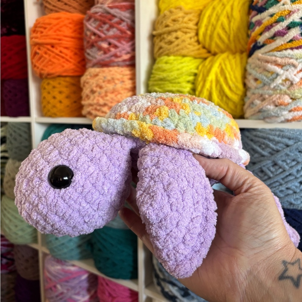 Handmade Crochet Large Purple Plush Turtle